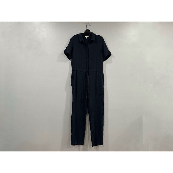 Eileen Fisher Cotton Gauze Navy Blue Short Sleeve Jumpsuit XS